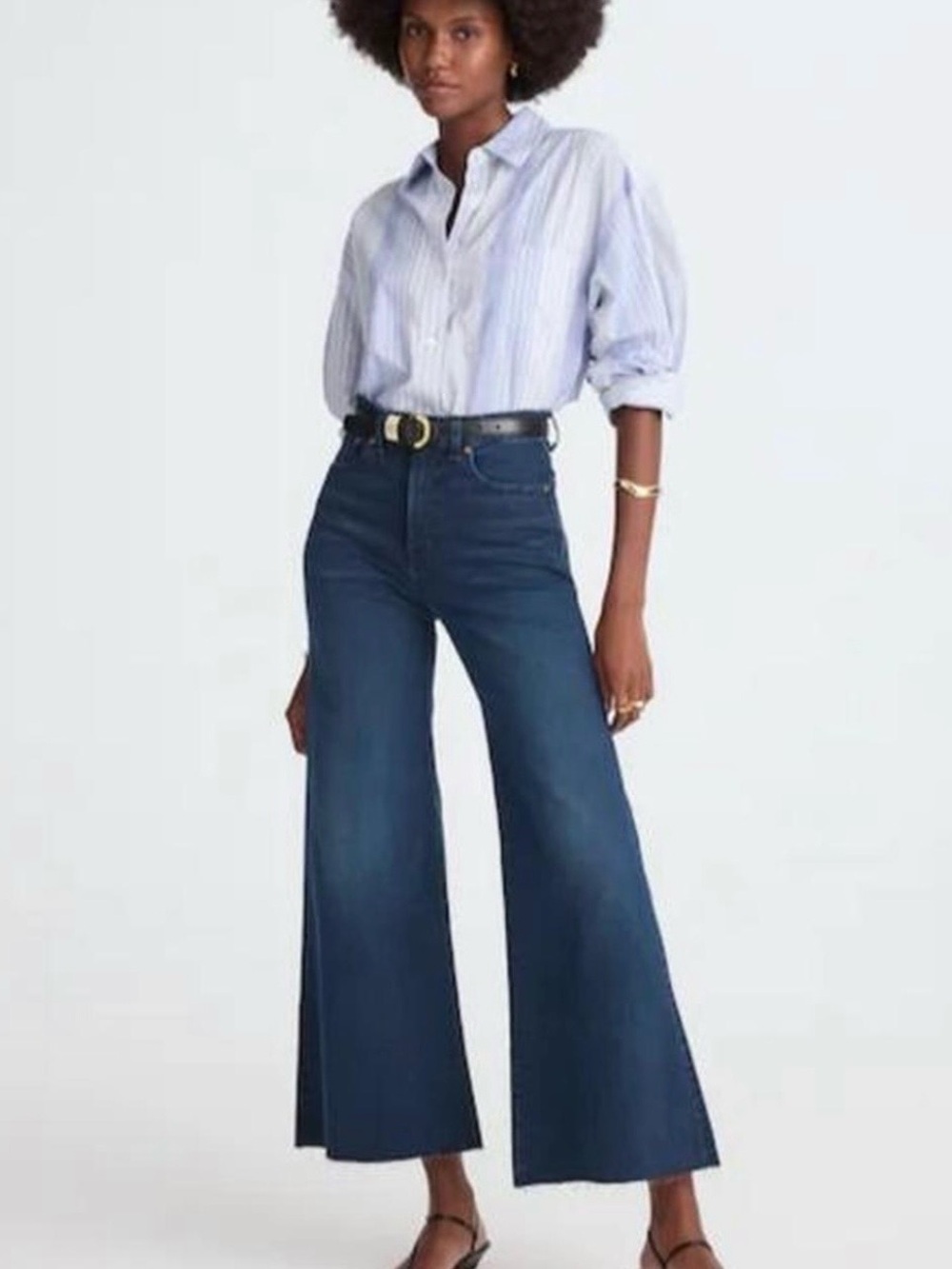 Madewell Dark Wash Flared Wide-Leg Crop Jeans Size 27 High Rise Super Stretch
